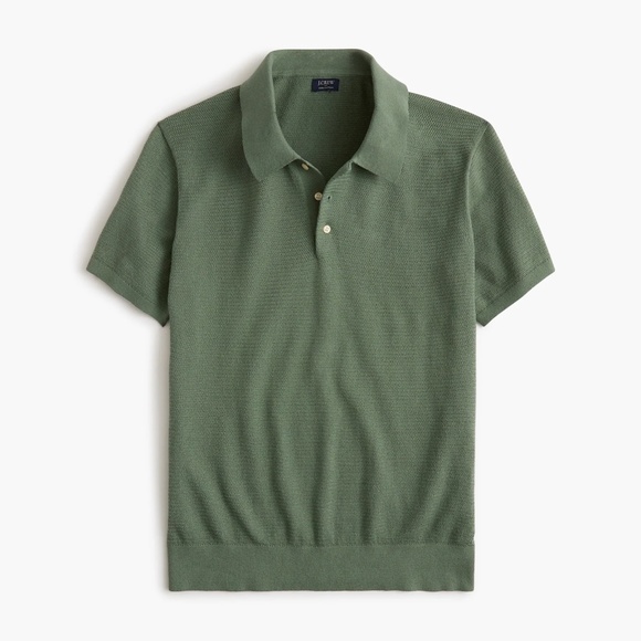 New J.CREW Size L Basketweave Cotton Sweater Polo in Vintage Laurel $98 CI774 - Picture 1 of 5